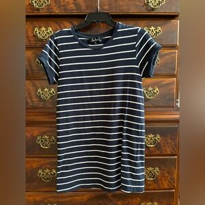 Lulus Striped Crew Neck Blue & White T-shirt Dress with Cuffed Sleeves - size XS